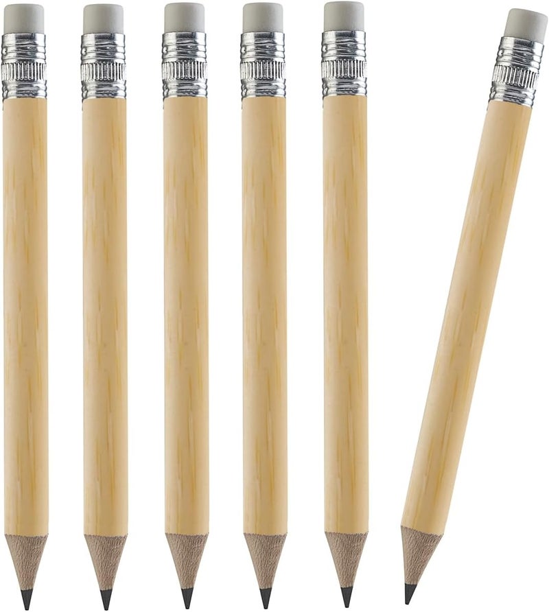100pcs Golf Pencils, 4 Inch Mini Half Pencils with Eraser Sharpened Wood Mini Round for Schools Wedding Toddlers Home Corporate Multiple Colours (Natural)